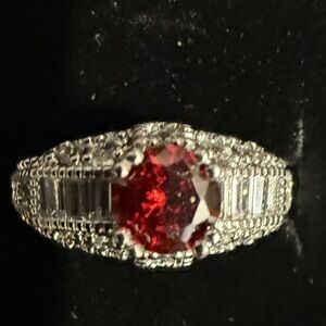 Elegant Silver and Red Gemstone Ring